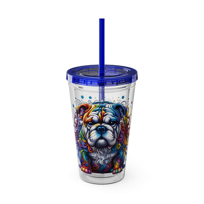 Colorful Bulldog 16oz. Insulated Tumbler with Straw