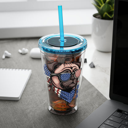 Patriotic Pug 16oz. Insulated Tumbler with Straw
