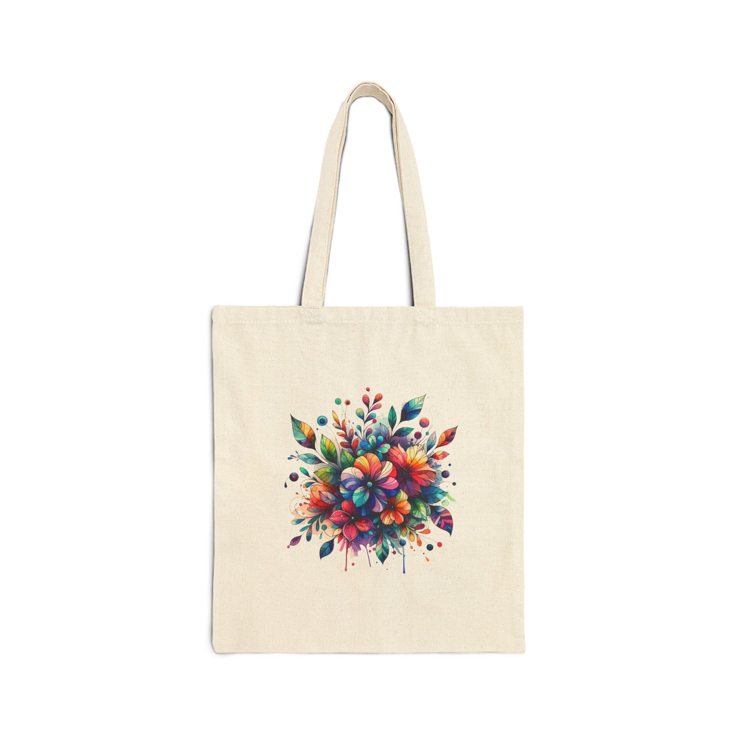 Rainbow Floral Explosion Cotton Canvas Tote Bag