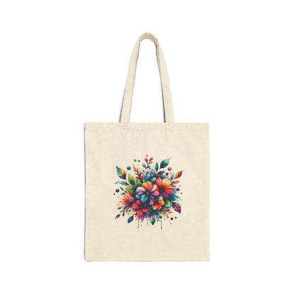 Rainbow Floral Explosion Cotton Canvas Tote Bag