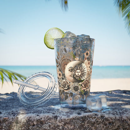 Celestial Sun & Moon Floral 16oz Insulated Tumbler with Straw