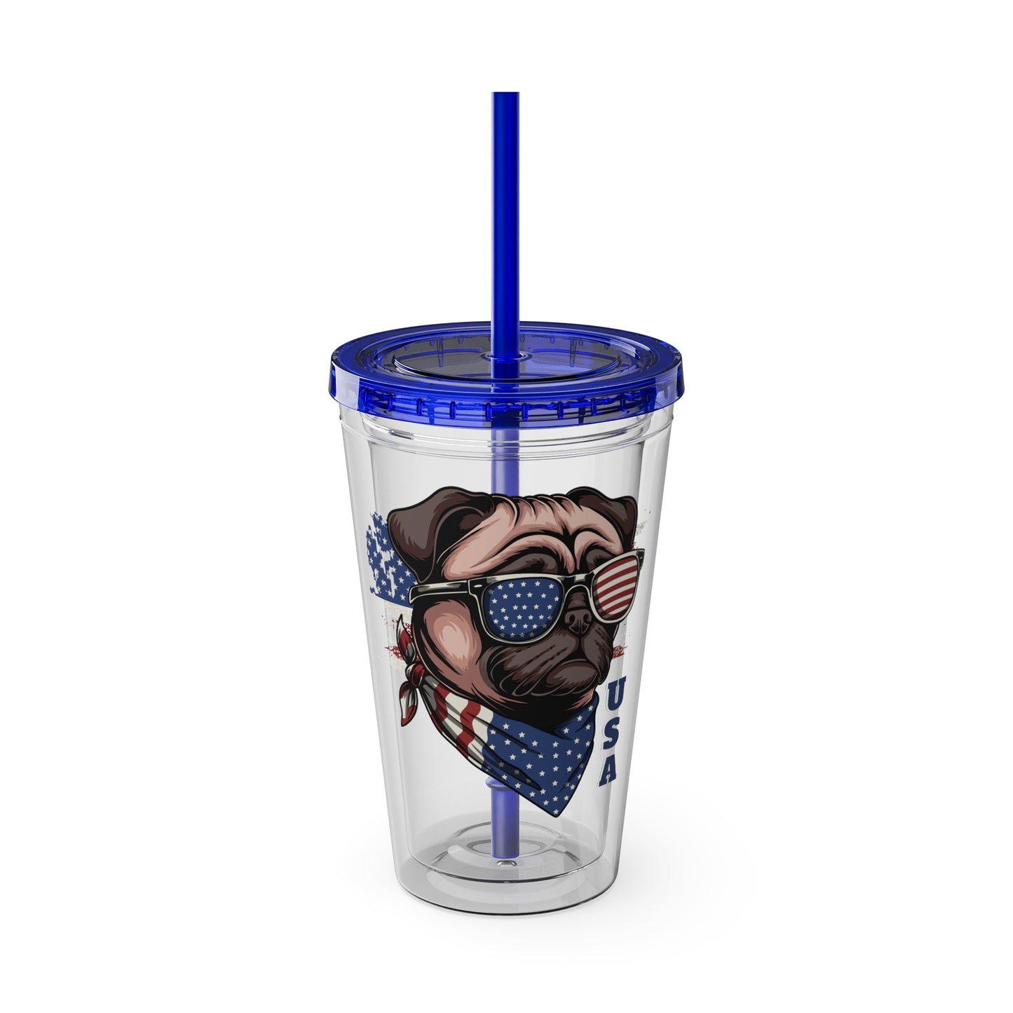 Patriotic Pug 16oz. Insulated Tumbler with Straw