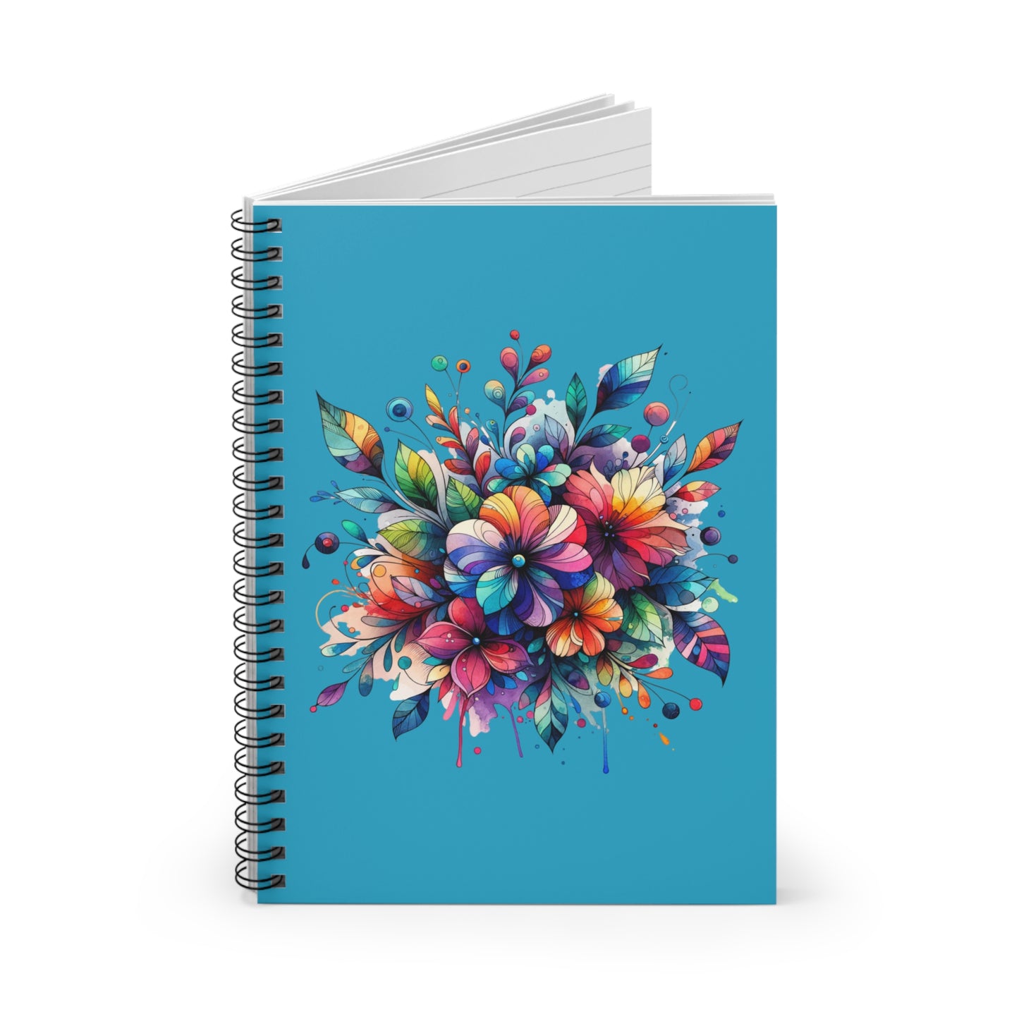 Notebook with a colorful floral design on a blue background