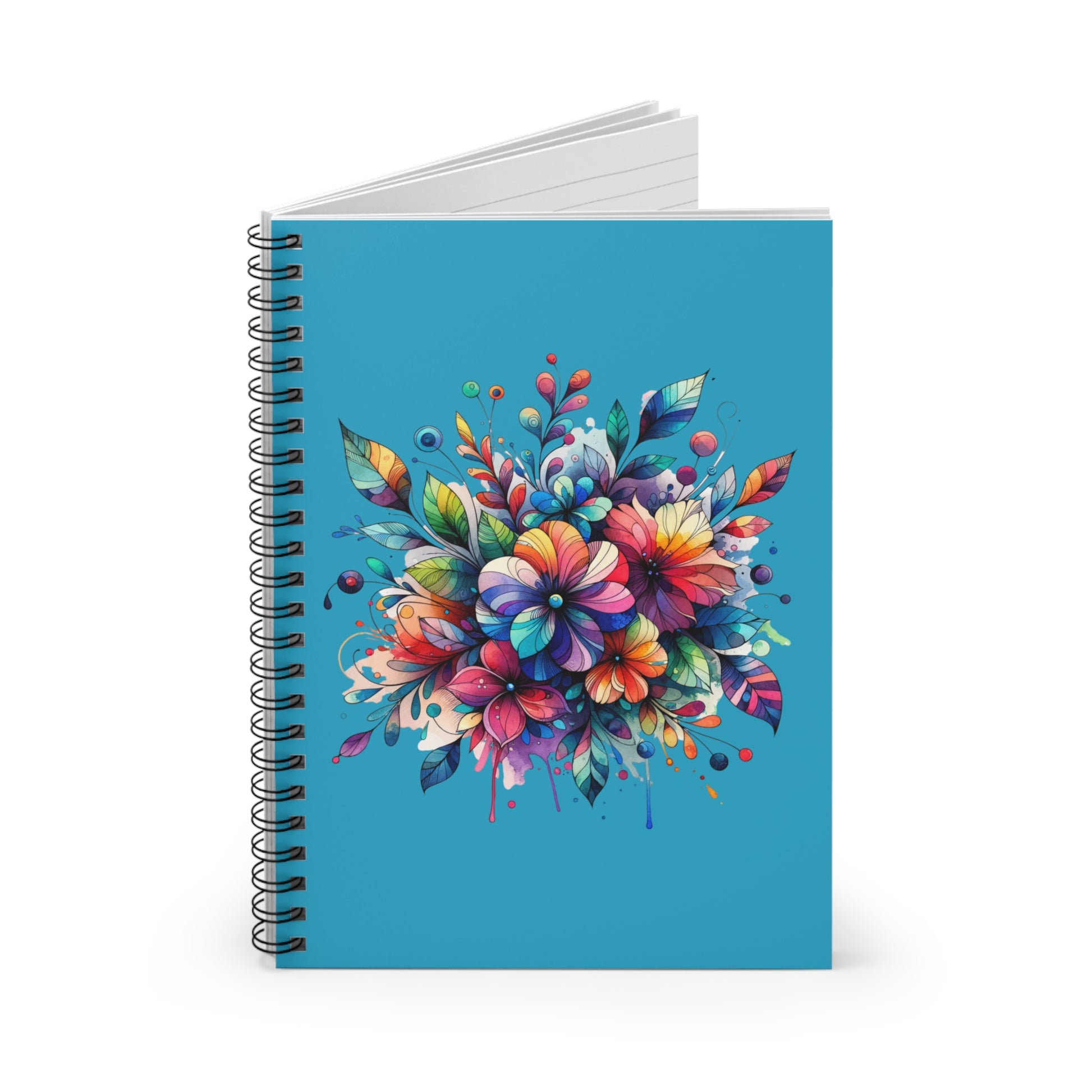 Notebook with a colorful floral design on a blue background