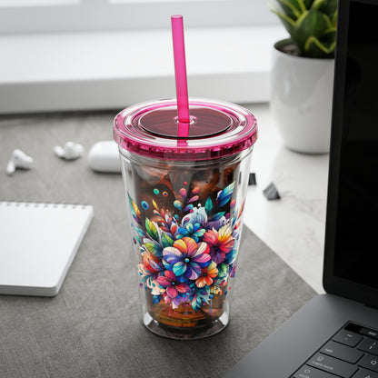 Rainbow Floral Explosion 16oz. Insulated Tumbler with Straw