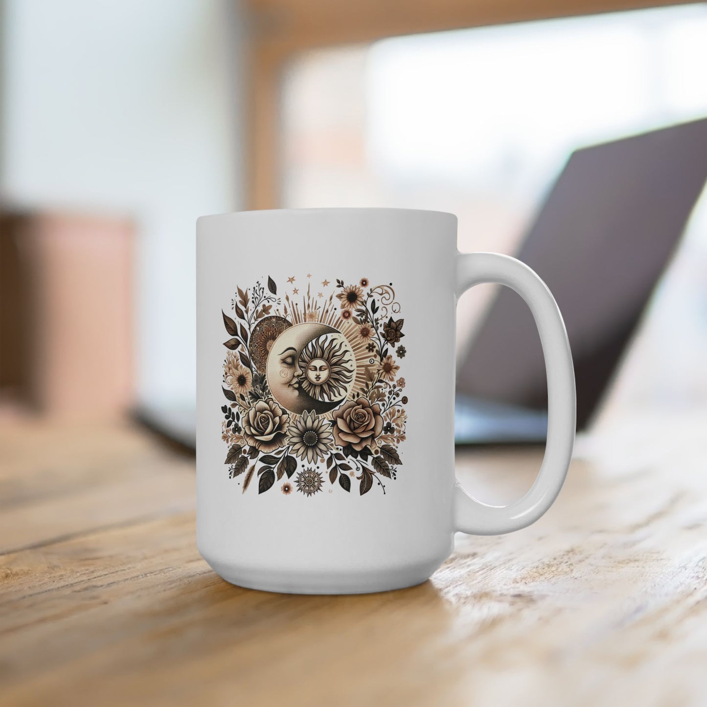 Boho Floral Celestial Sun & Moon Ceramic Mug