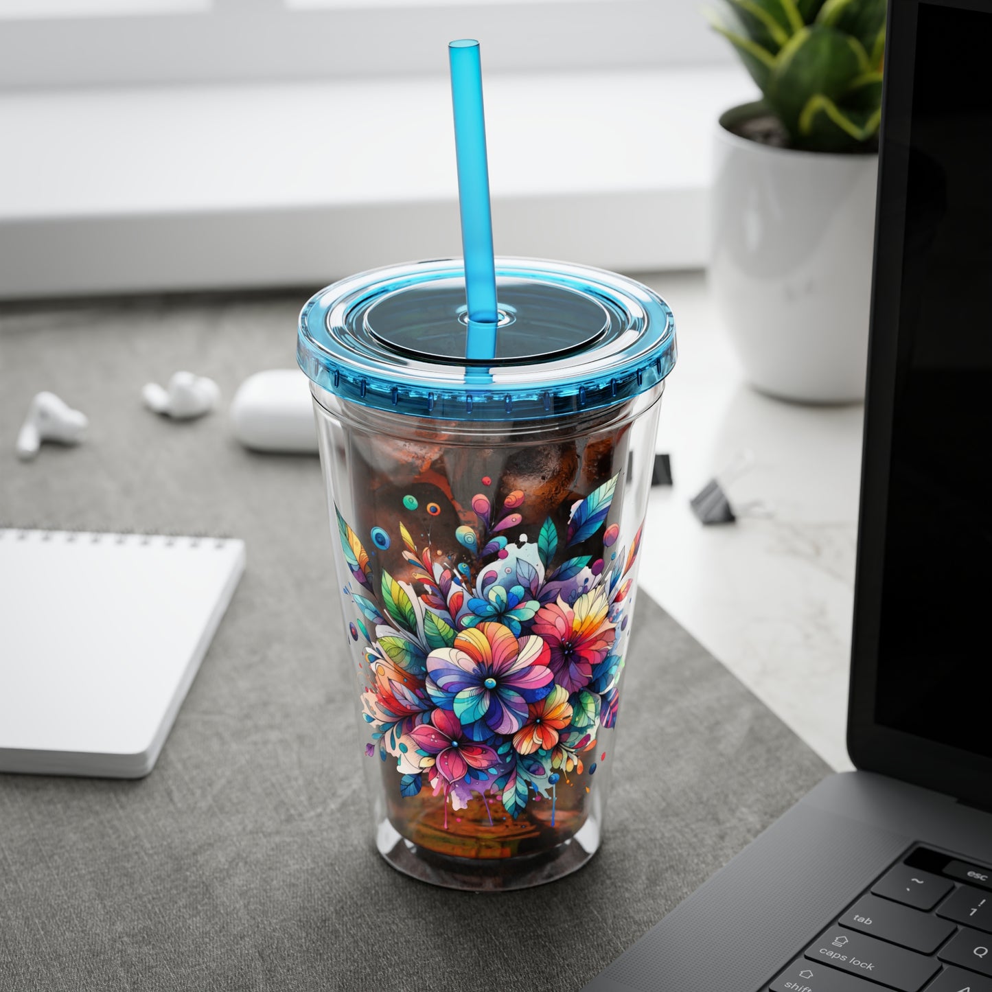Rainbow Floral Explosion 16oz. Insulated Tumbler with Straw