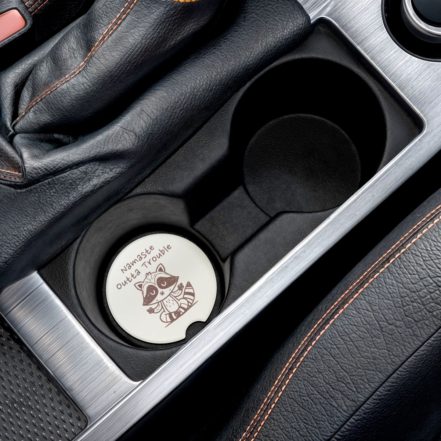 Namaste Outta Trouble Raccoon Soapstone Car Coaster