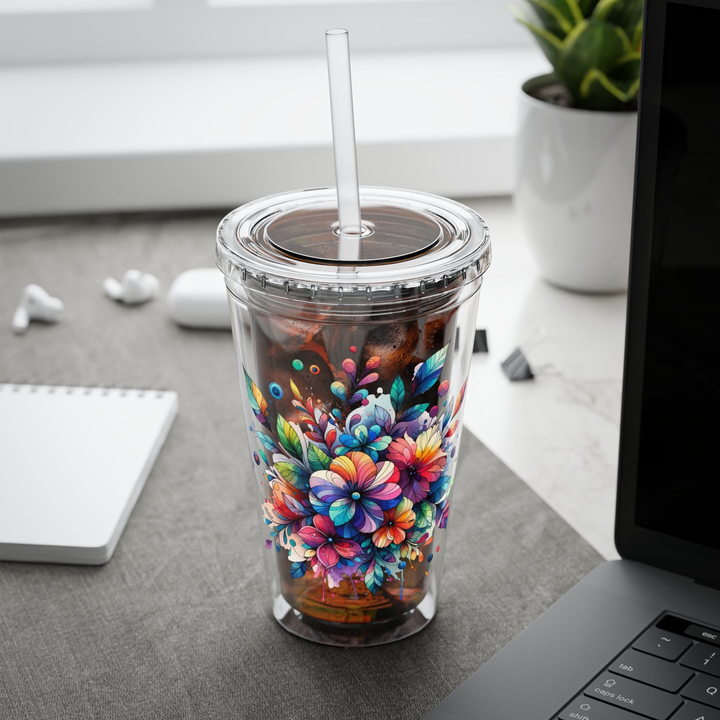 Rainbow Floral Explosion 16oz. Insulated Tumbler with Straw
