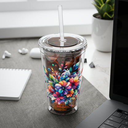 Rainbow Floral Explosion 16oz. Insulated Tumbler with Straw
