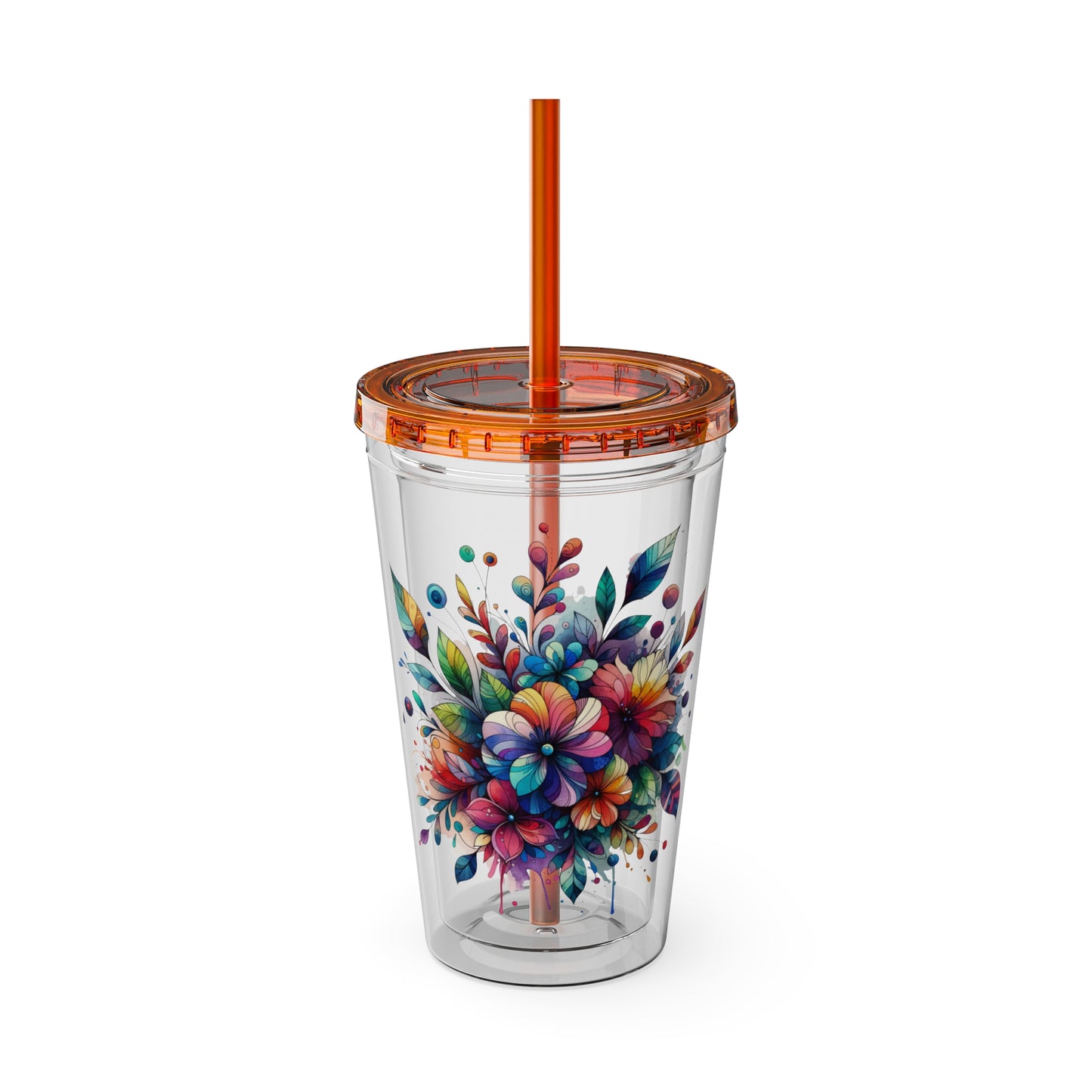 Rainbow Floral Explosion 16oz. Insulated Tumbler with Straw