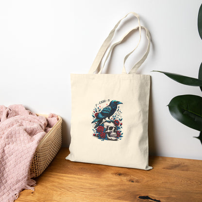F-CAW-F Raven & Skull Cotton Canvas Tote Bag