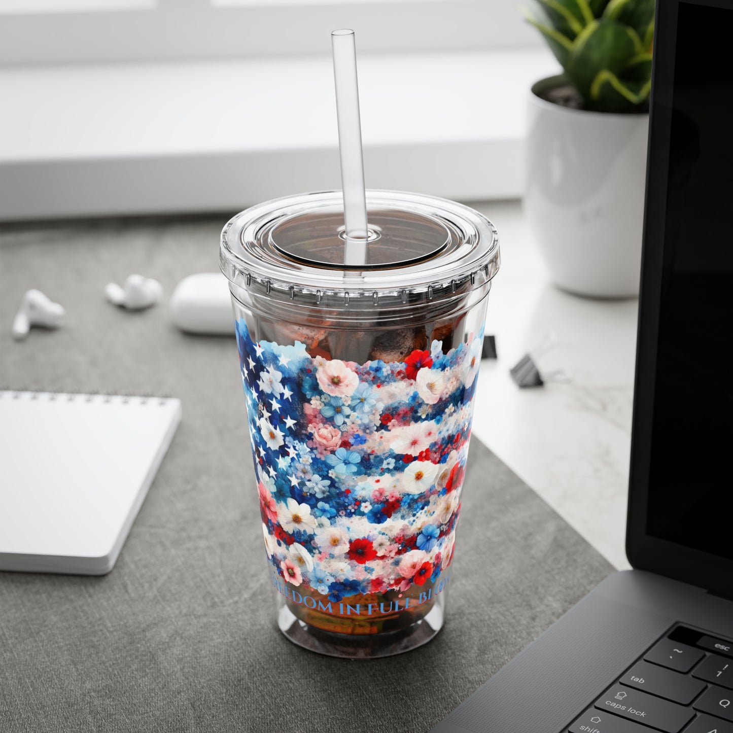 Patriotic Floral 16oz. Insulated Tumbler with Straw