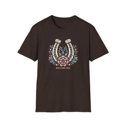 Wild and Free Horseshoe Floral Unisex Graphic T-Shirt