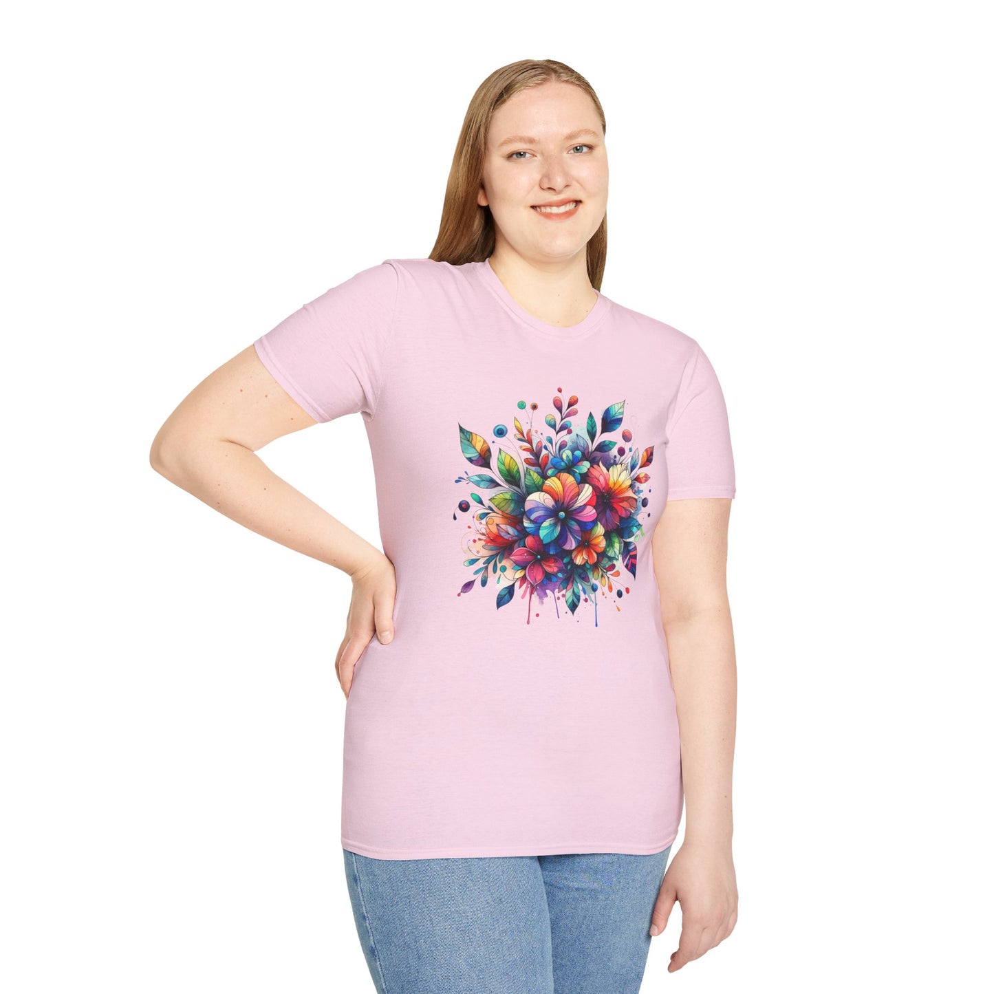 Rainbow Floral Explosion Unisex Graphic T-Shirt