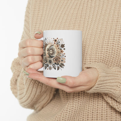 Boho Floral Celestial Sun & Moon Ceramic Mug