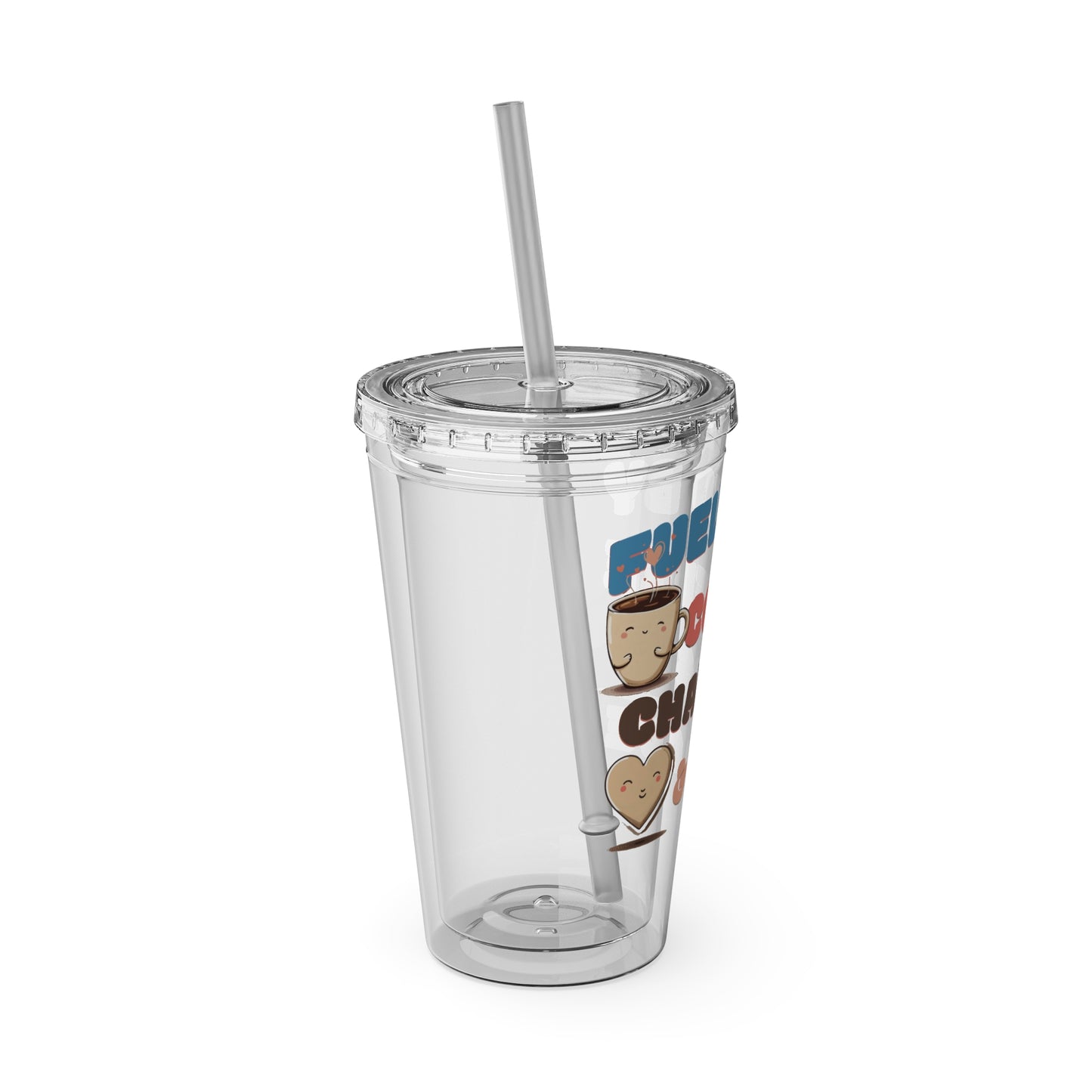 Fueled by Coffee, Chaos & Love 16oz Insulated Tumbler with Straw