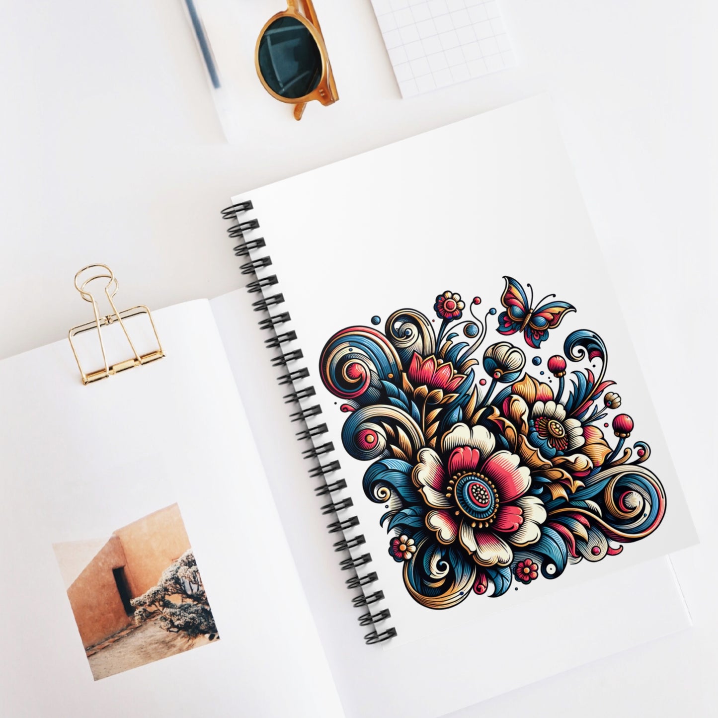 Floral Swirl Butterfly Spiral Journal Notebook
