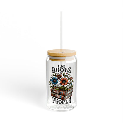 Books More Than People 16oz Sipper Glass with Bamboo Lid and Straw