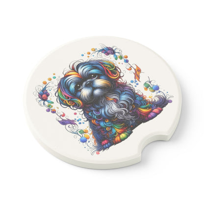 Colorful Shih Tzu Soapstone Car Coaster Set of 1 or 2