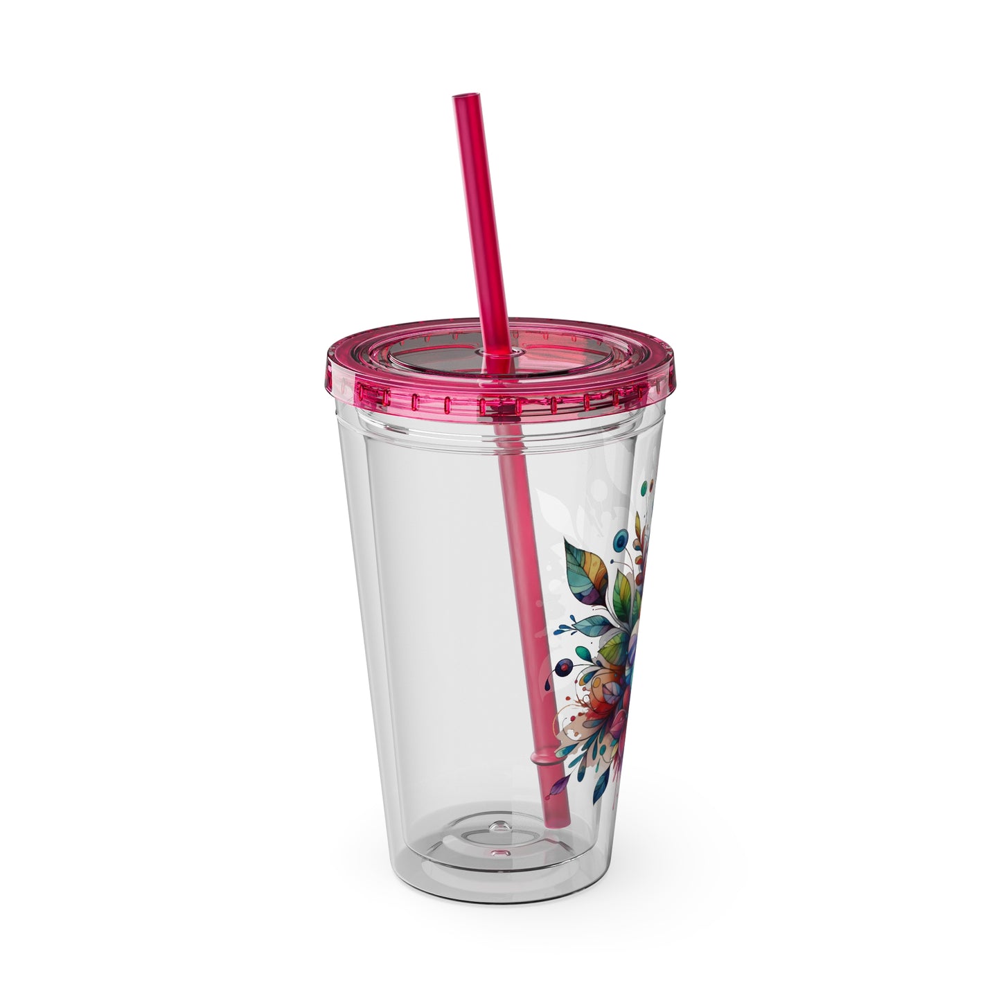 Rainbow Floral Explosion 16oz. Insulated Tumbler with Straw