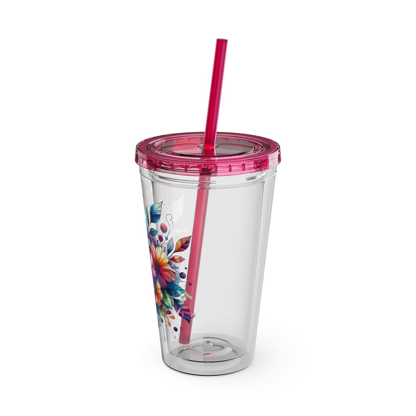 Rainbow Floral Explosion 16oz. Insulated Tumbler with Straw
