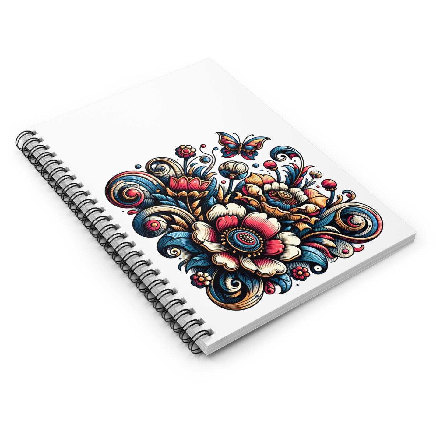 Floral Swirl Butterfly Spiral Journal Notebook