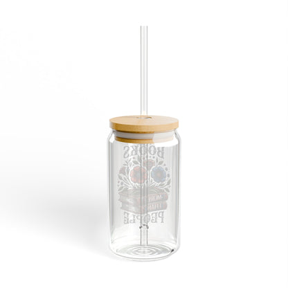 Books More Than People 16oz Sipper Glass with Bamboo Lid and Straw
