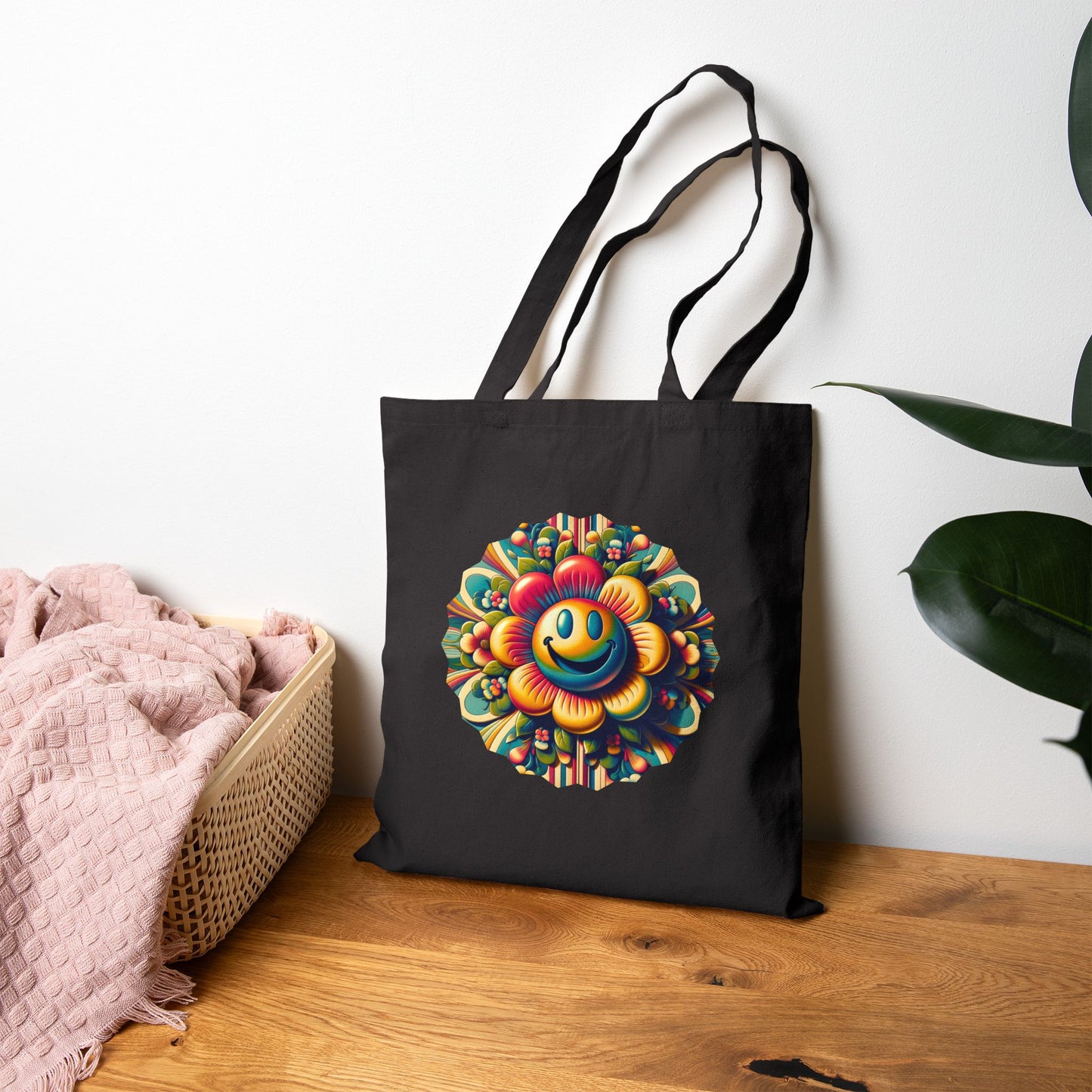 Cheerful Flower Cotton Canvas Tote Bag