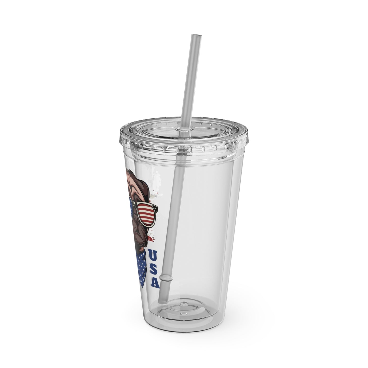 Patriotic Pug 16oz. Insulated Tumbler with Straw
