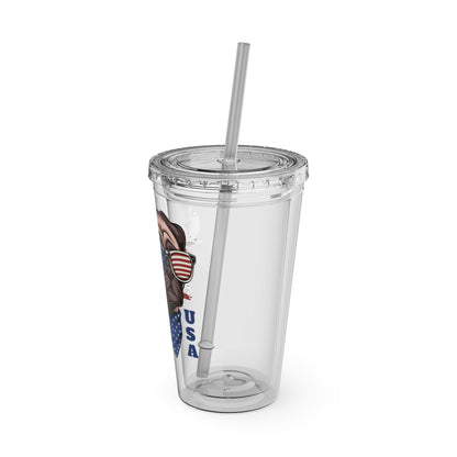 Patriotic Pug 16oz. Insulated Tumbler with Straw
