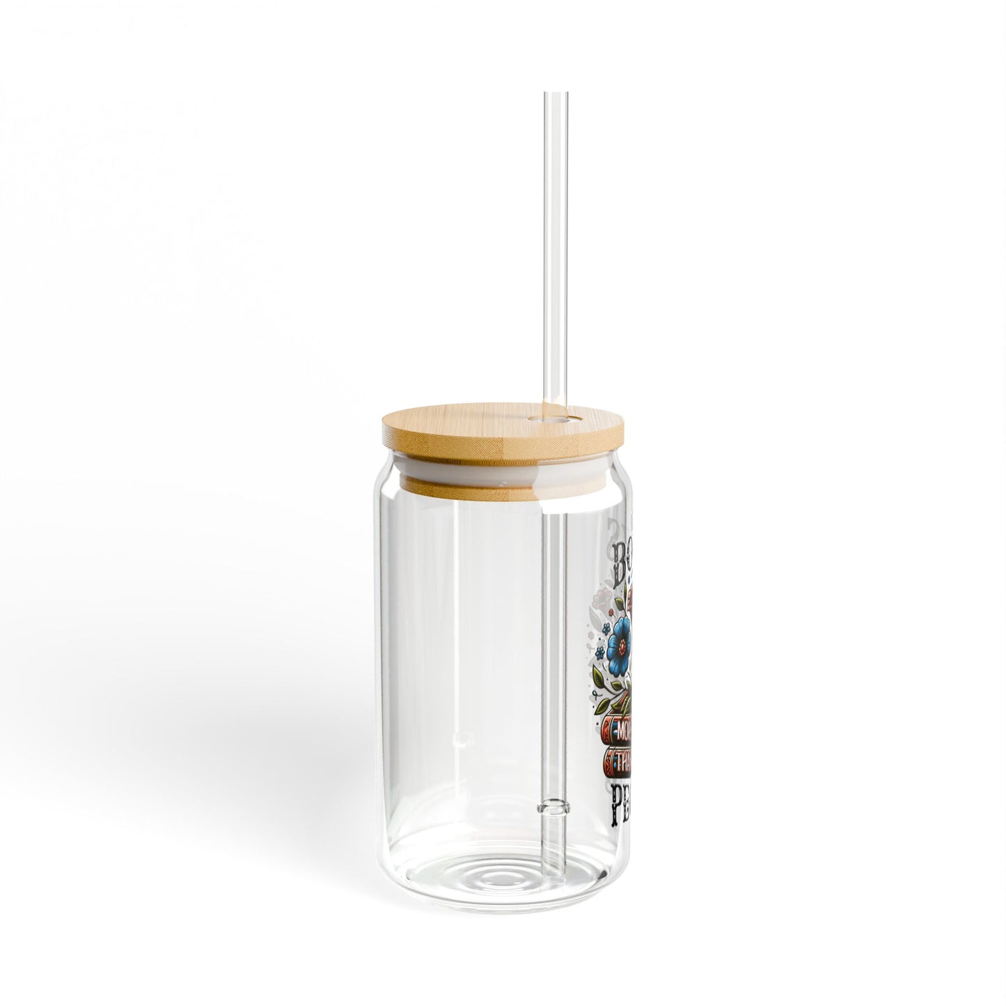 Books More Than People 16oz Sipper Glass with Bamboo Lid and Straw