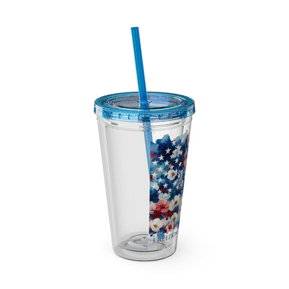 Patriotic Floral 16oz. Insulated Tumbler with Straw