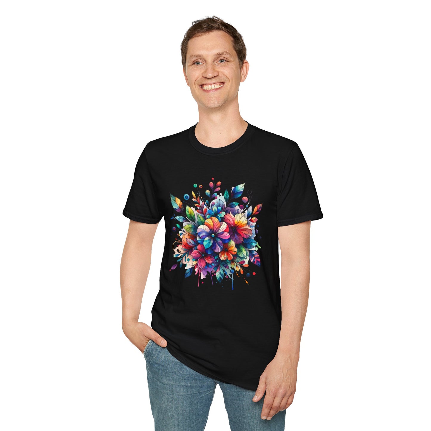 Rainbow Floral Explosion Unisex Graphic T-Shirt