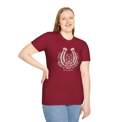 Wild and Free Horseshoe Floral Unisex Graphic T-Shirt