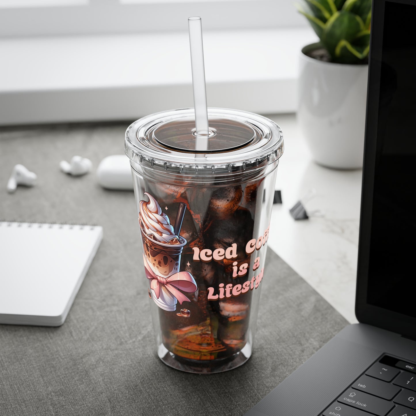 Iced Coffee is a Lifestyle 16oz Insulated Tumbler with Straw