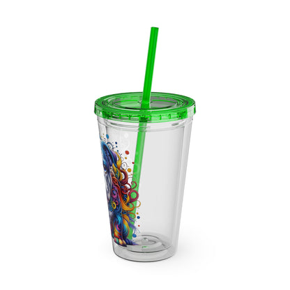 Colorful Bulldog 16oz. Insulated Tumbler with Straw