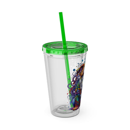 Colorful Bulldog 16oz. Insulated Tumbler with Straw