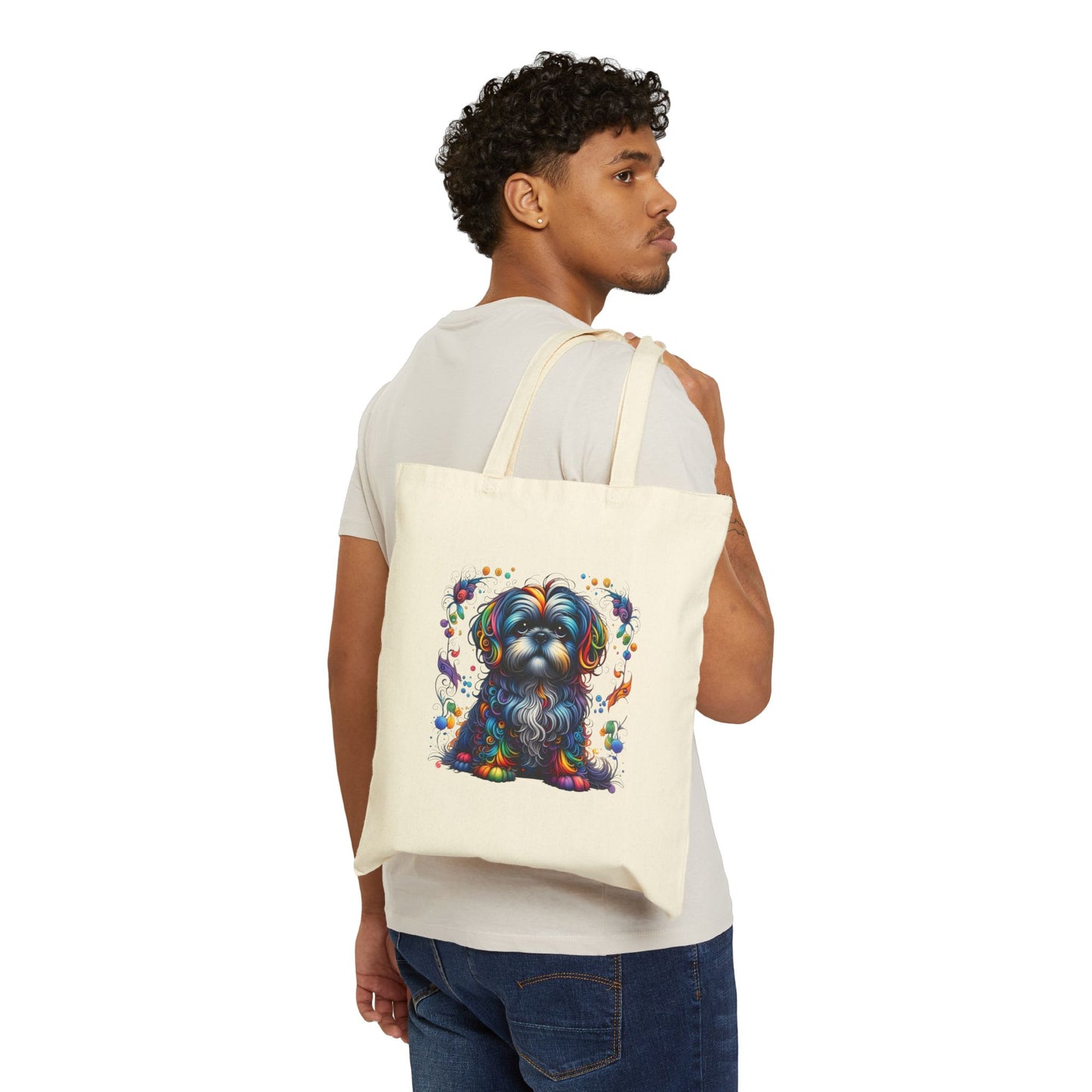 Colorful Shih Tzu Cotton Canvas Tote Bag