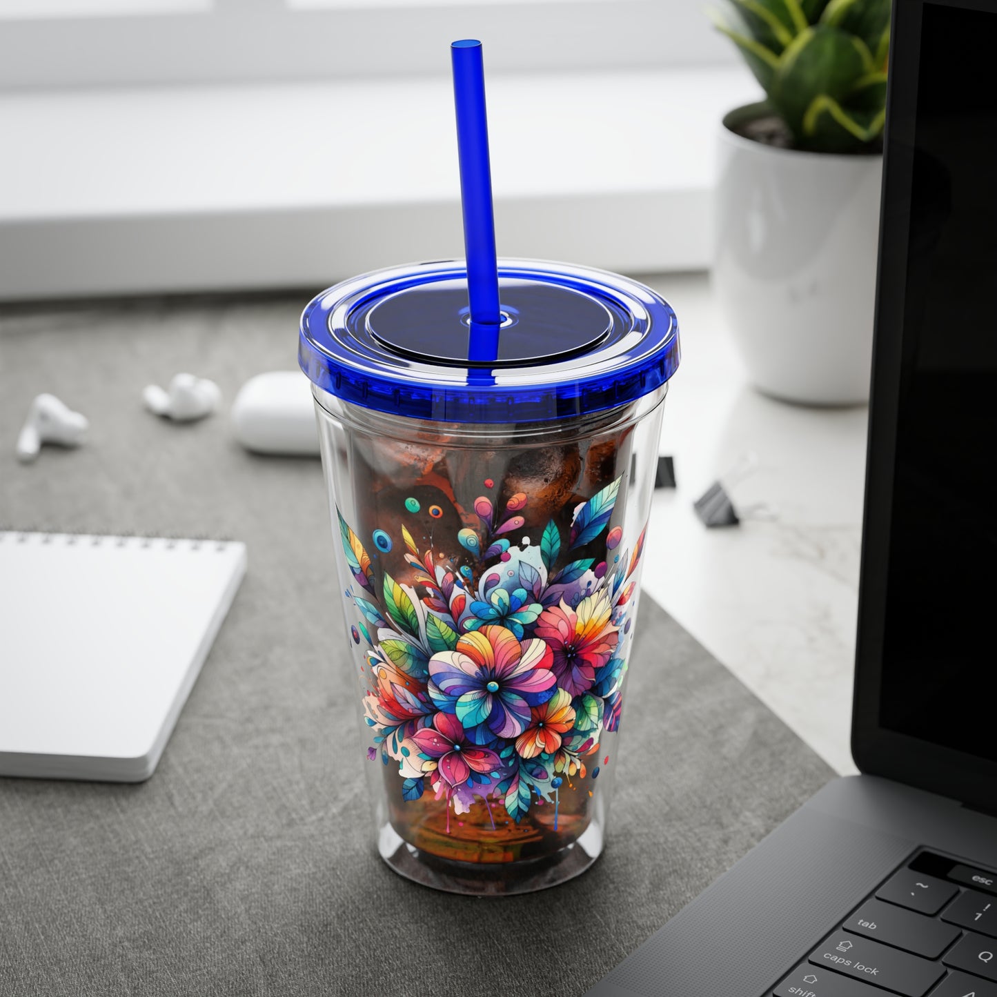 Rainbow Floral Explosion 16oz. Insulated Tumbler with Straw