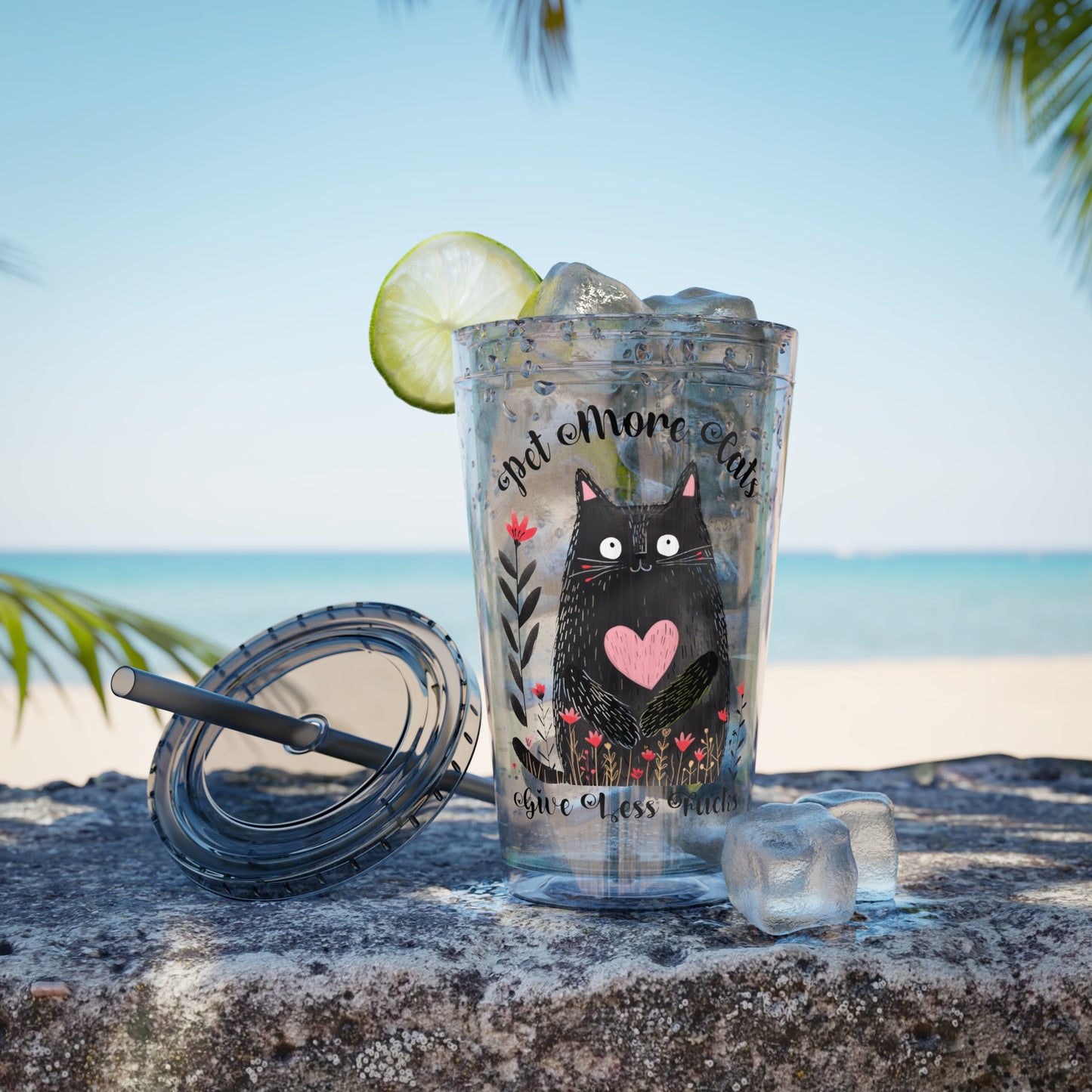 Pet More Cats 16oz Insulated Acrylic Cup with Straw