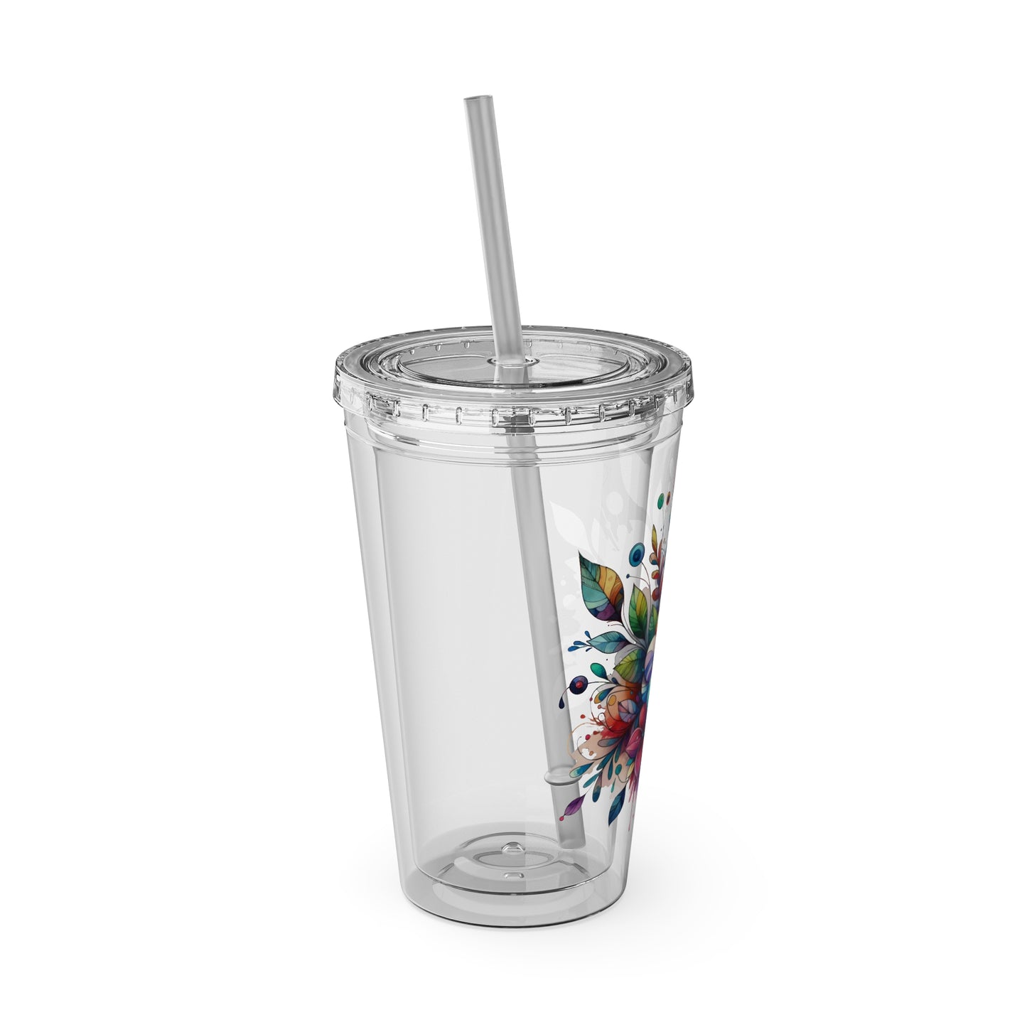 Rainbow Floral Explosion 16oz. Insulated Tumbler with Straw