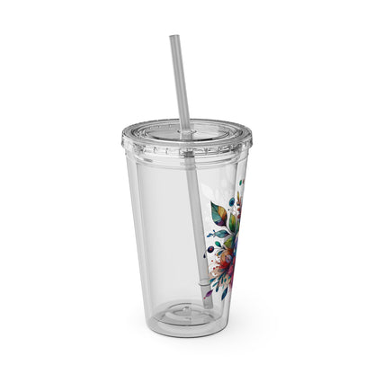 Rainbow Floral Explosion 16oz. Insulated Tumbler with Straw