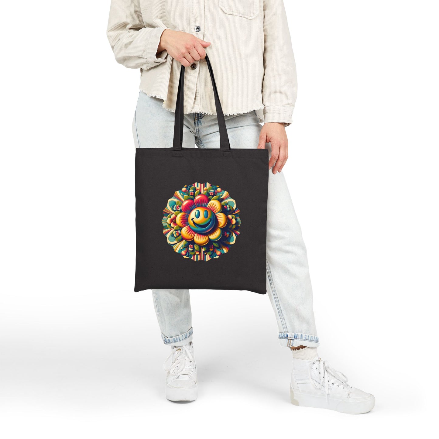Cheerful Flower Cotton Canvas Tote Bag