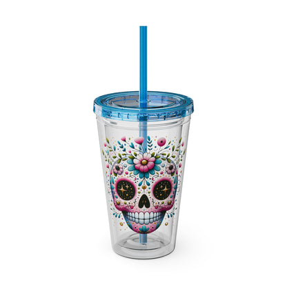 Sugar Skull 16oz Insulated Tumbler with Straw