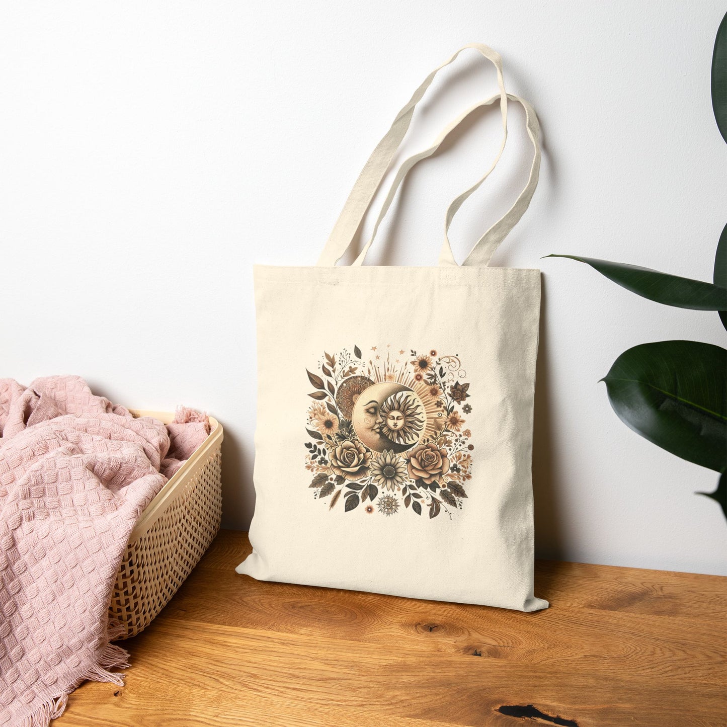 Celestial Bloom Cotton Canvas Tote Bag
