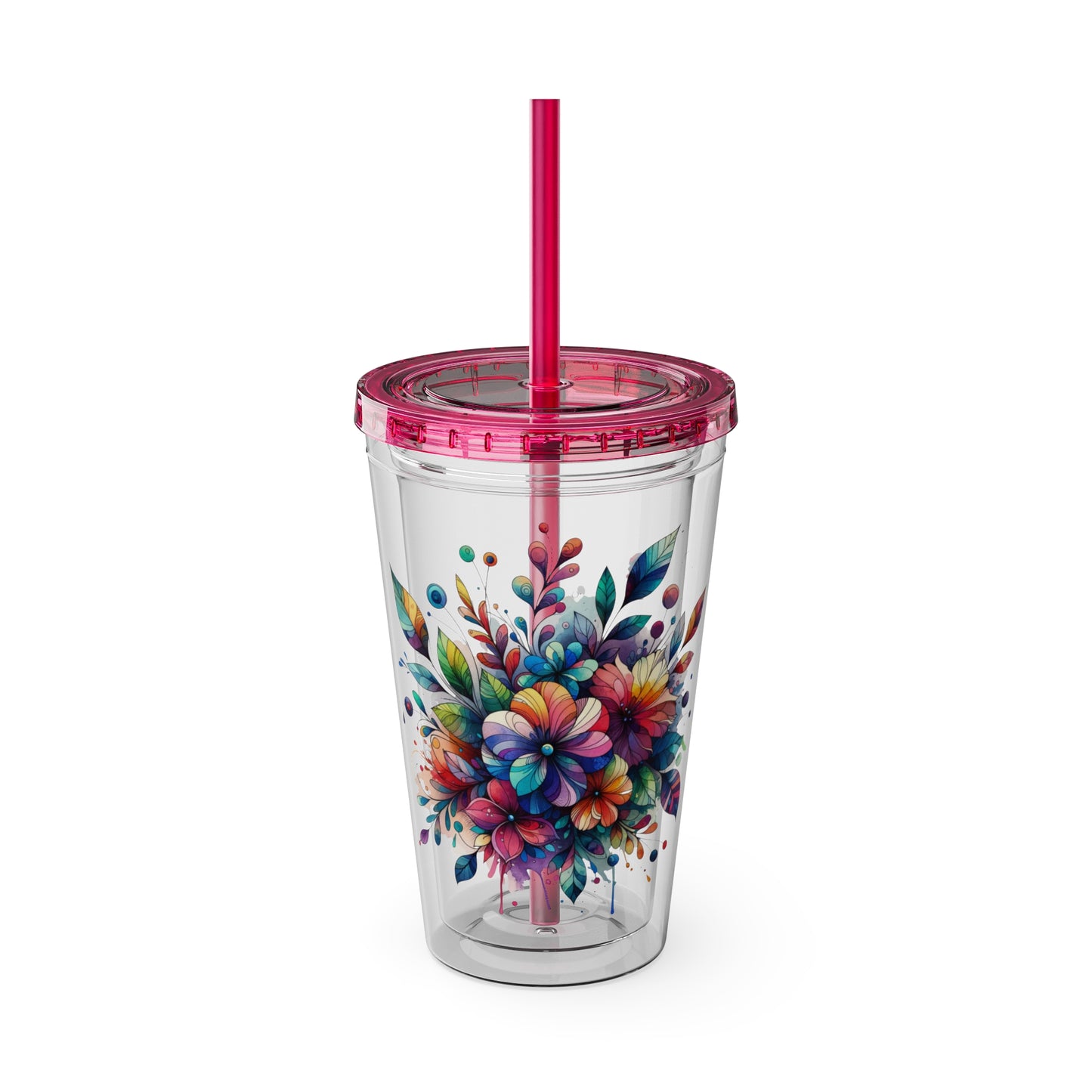 Rainbow Floral Explosion 16oz. Insulated Tumbler with Straw