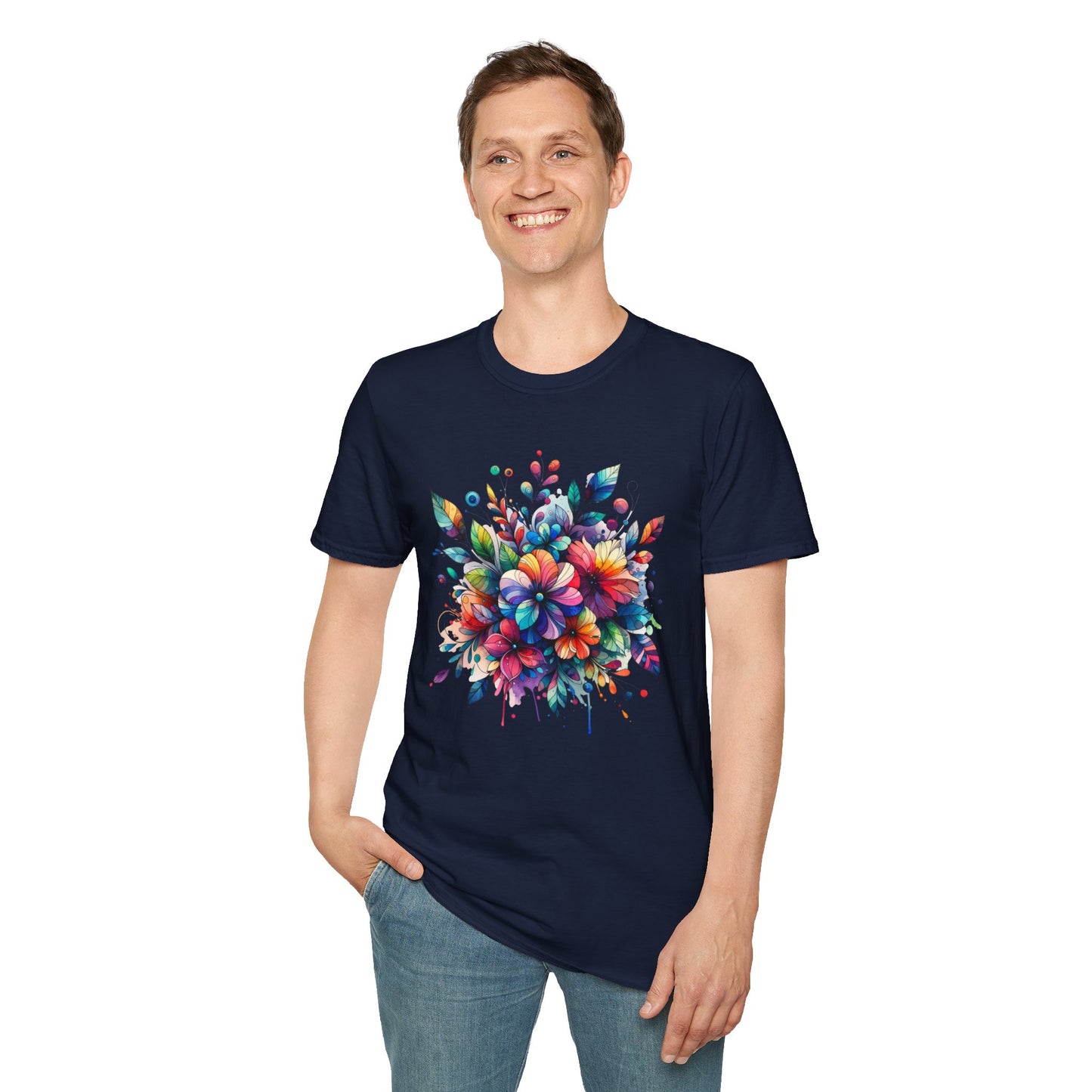 Rainbow Floral Explosion Unisex Graphic T-Shirt