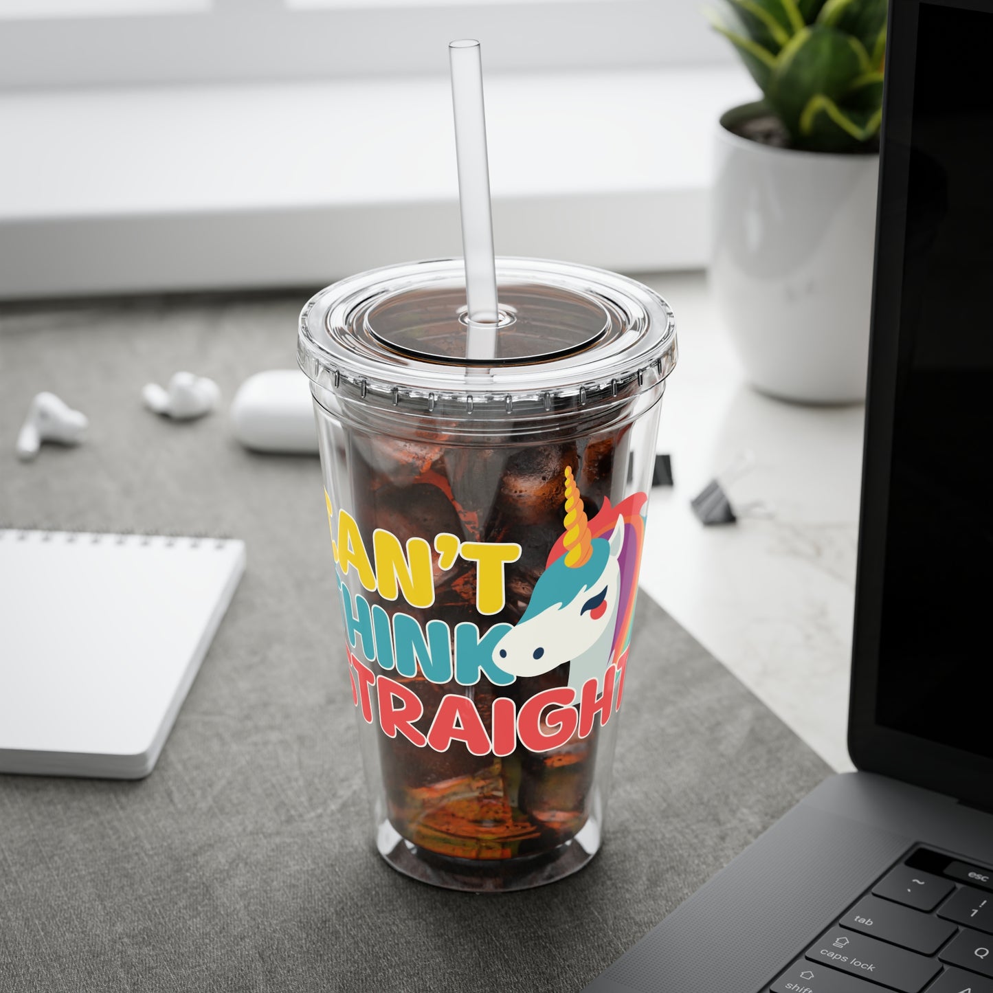Unicorn Can't Think Straight 16oz. Insulated Tumbler with Straw