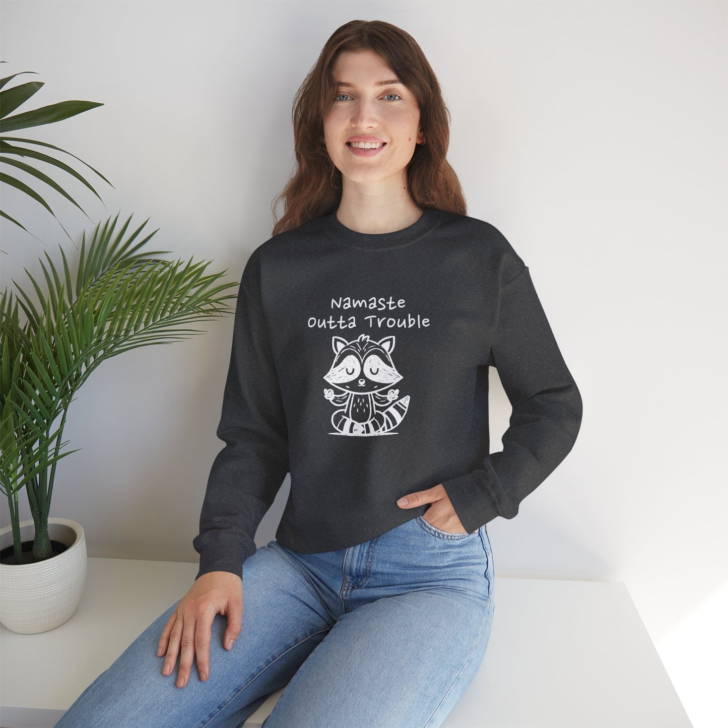 Namaste Outta Trouble Raccoon Unisex Crewneck Sweatshirt